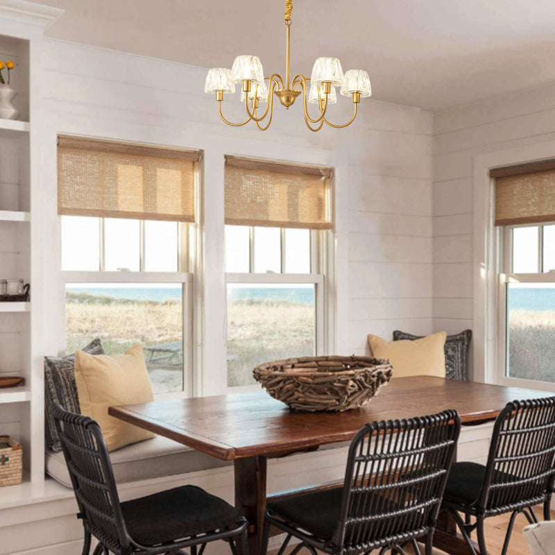 Modern Crystal Hanging Ceiling Light With Brushed Brass Finish - Available In 3/6/8 Lights