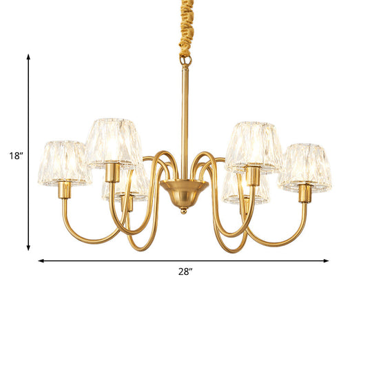 Modern Crystal Hanging Ceiling Light With Brushed Brass Finish - Available In 3/6/8 Lights