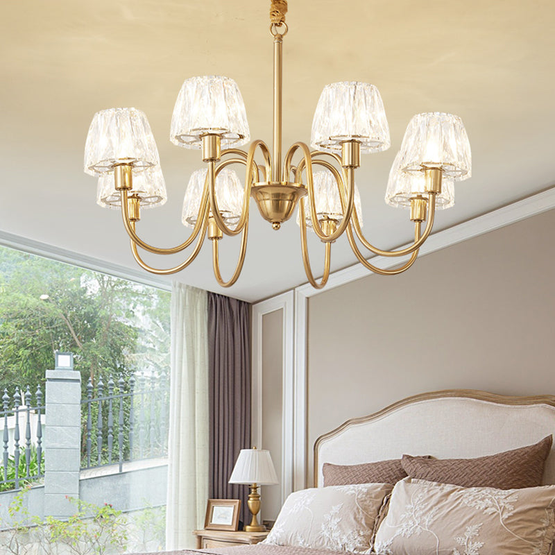 Modern Crystal Hanging Ceiling Light With Brushed Brass Finish - Available In 3/6/8 Lights 8 /