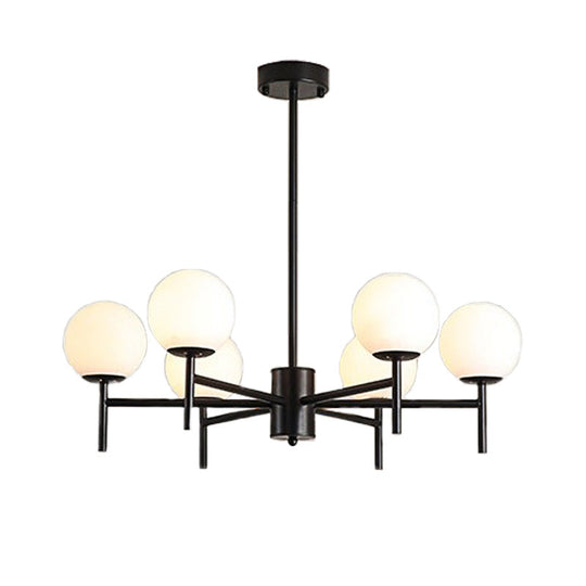 Lustre Globe Contemporain Noir/Or avec Design Radial - 6/8/9 Lumières, Lampe à Suspension en Verre de Lait