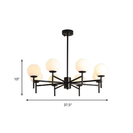 Lustre Globe Contemporain Noir/Or avec Design Radial - 6/8/9 Lumières, Lampe à Suspension en Verre de Lait