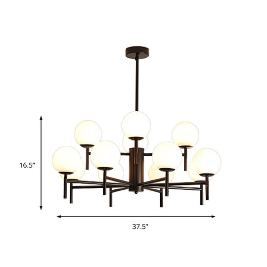 Lustre Globe Contemporain Noir/Or avec Design Radial - 6/8/9 Lumières, Lampe à Suspension en Verre de Lait