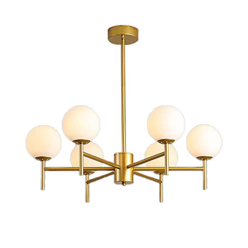 Lustre Globe Contemporain Noir/Or avec Design Radial - 6/8/9 Lumières, Lampe à Suspension en Verre de Lait
