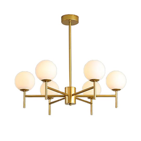 Lustre Globe Contemporain Noir/Or avec Design Radial - 6/8/9 Lumières, Lampe à Suspension en Verre de Lait