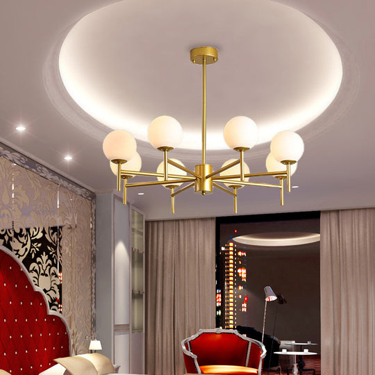 Lustre Globe Contemporain Noir/Or avec Design Radial - 6/8/9 Lumières, Lampe à Suspension en Verre de Lait