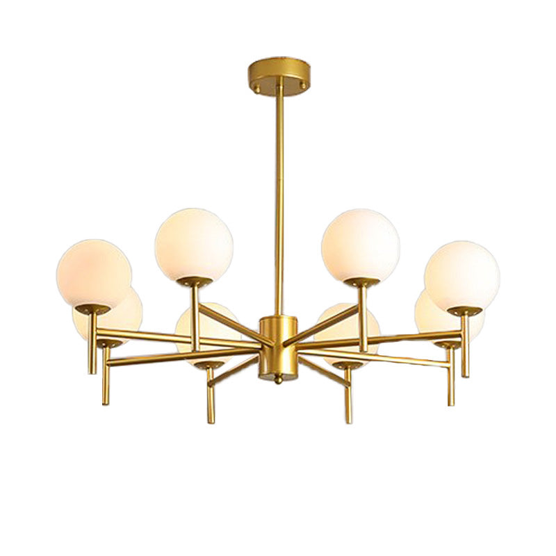 Lustre Globe Contemporain Noir/Or avec Design Radial - 6/8/9 Lumières, Lampe à Suspension en Verre de Lait
