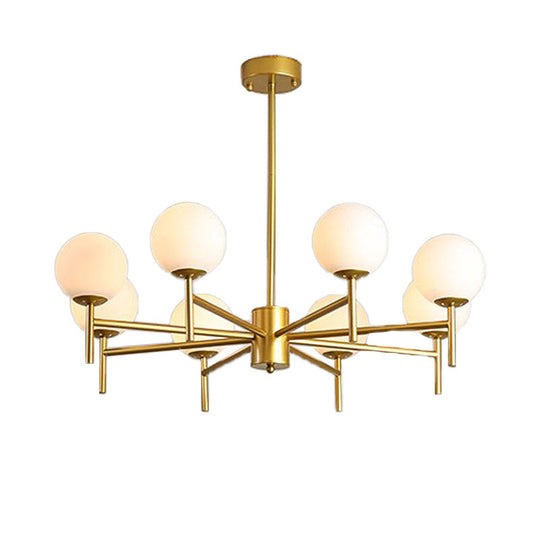 Lustre Globe Contemporain Noir/Or avec Design Radial - 6/8/9 Lumières, Lampe à Suspension en Verre de Lait