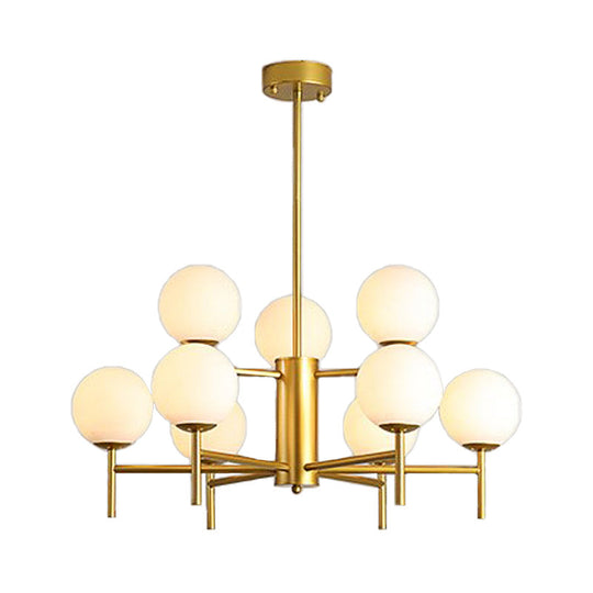 Lustre Globe Contemporain Noir/Or avec Design Radial - 6/8/9 Lumières, Lampe à Suspension en Verre de Lait