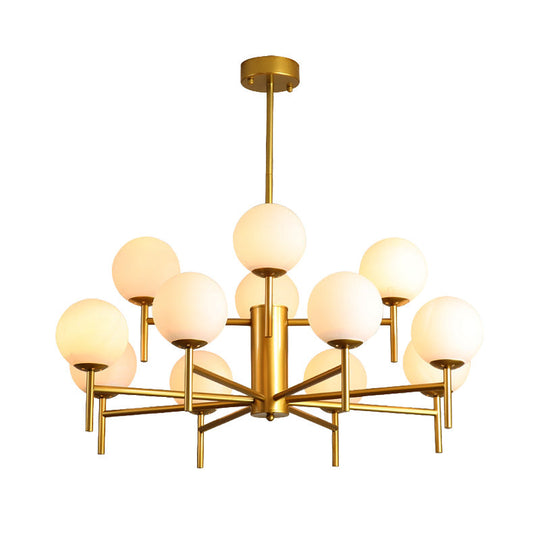 Lustre Globe Contemporain Noir/Or avec Design Radial - 6/8/9 Lumières, Lampe à Suspension en Verre de Lait