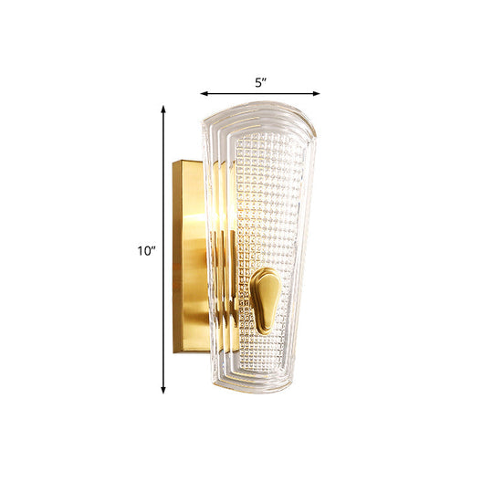 Modern Gold Rectangle Backplate Metal Wall Lamp With Prismatic Glass Shade - 1/2-Head Sconce Light