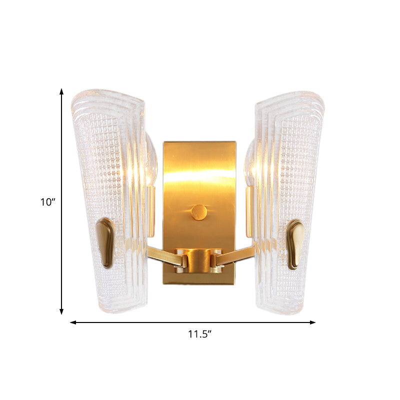 Modern Gold Rectangle Backplate Metal Wall Lamp With Prismatic Glass Shade - 1/2-Head Sconce Light