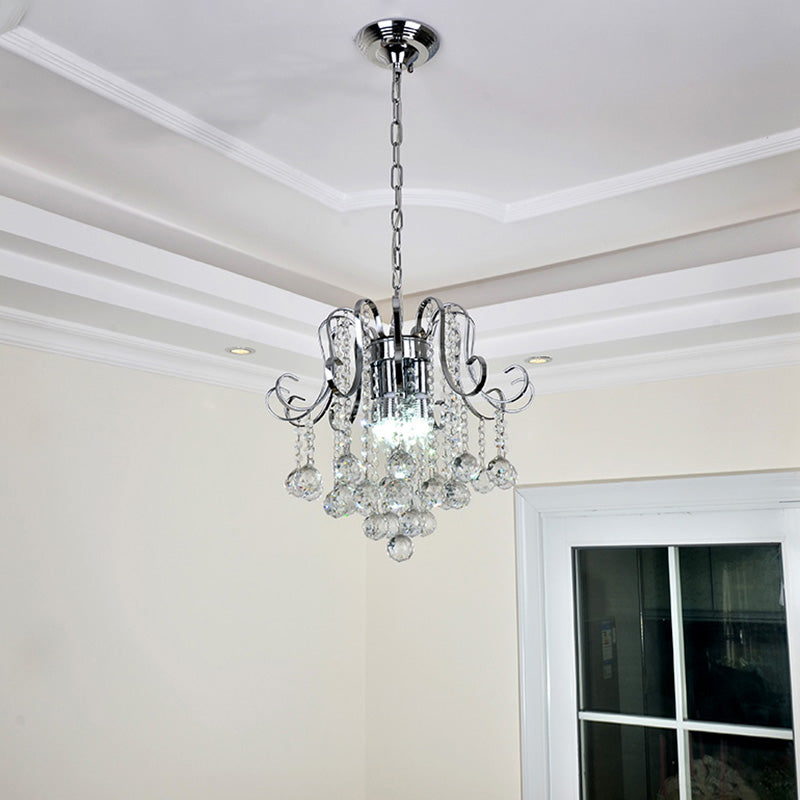 Modern Geometric Crystal Ball Pendant Light - Chrome Finish - 4 Lights Chrome