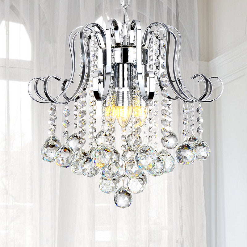 Modern Geometric Crystal Ball Pendant Light - Chrome Finish - 4 Lights Chrome