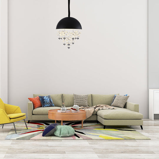 Domed Pendant Light With Crystal Flower Deco - Modern Metal Hanging Ceiling (6/10 Lights) In