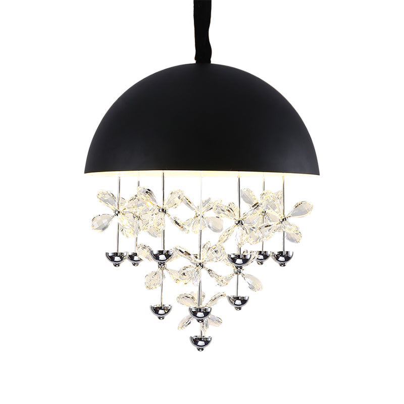 Domed Pendant Light With Crystal Flower Deco - Modern Metal Hanging Ceiling (6/10 Lights) In