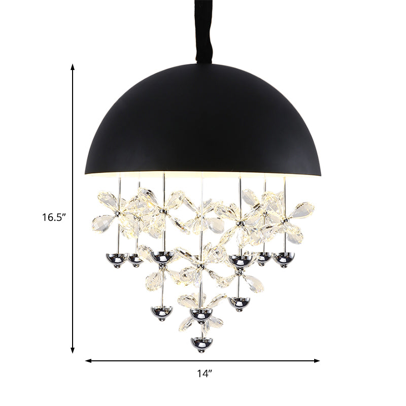 Domed Pendant Light With Crystal Flower Deco - Modern Metal Hanging Ceiling (6/10 Lights) In