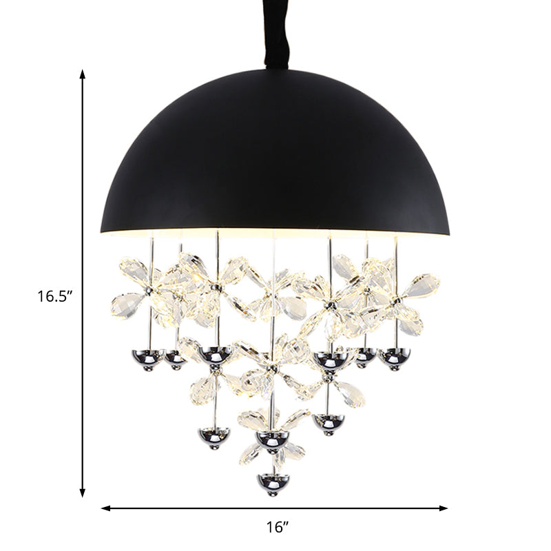 Domed Pendant Light With Crystal Flower Deco - Modern Metal Hanging Ceiling (6/10 Lights) In