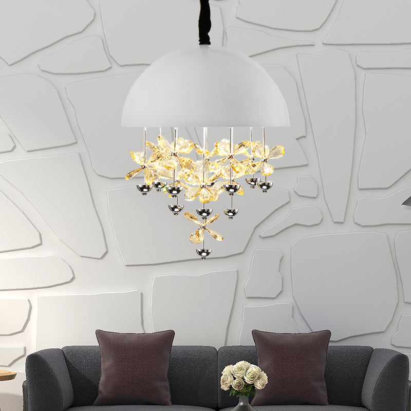 Domed Pendant Light With Crystal Flower Deco - Modern Metal Hanging Ceiling (6/10 Lights) In