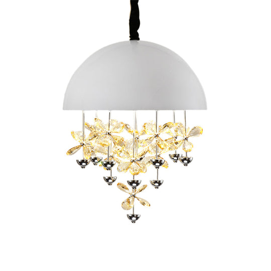 Domed Pendant Light With Crystal Flower Deco - Modern Metal Hanging Ceiling (6/10 Lights) In