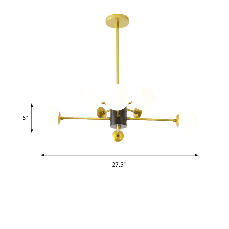 Modernist Milk Glass Chandelier With Burst Design - 6/8/9 Light Hanging Ceiling Lamp In Gold
