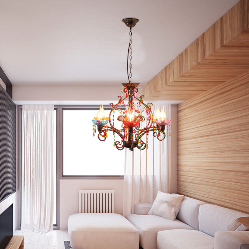 Bohemia Crystal Beaded Pendant Chandelier Light - 6-Light Copper Hanging Lamp