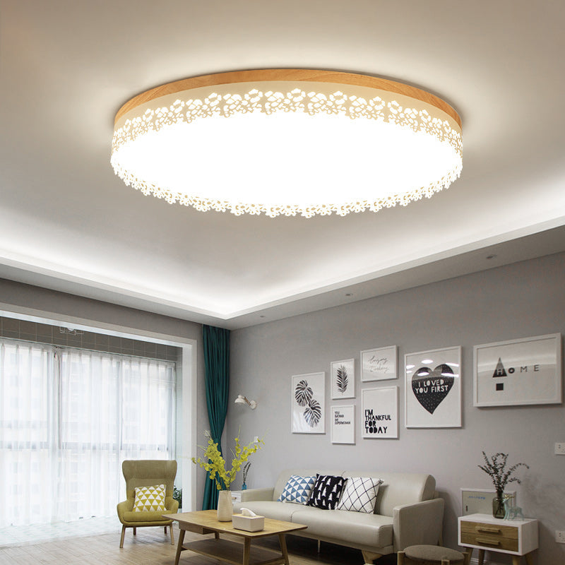 Nordic Ultra Thin Drum Flush Mount Led Light - Wood White Dia 10.5’/15’/19’ Bedroom Lighting