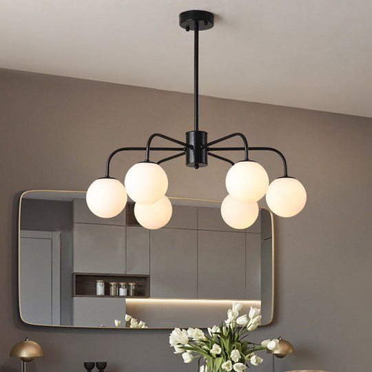 Lustre moderne en verre blanc avec design radial - 6/8/10 lumières, plafonnier suspendu, bras incurvé