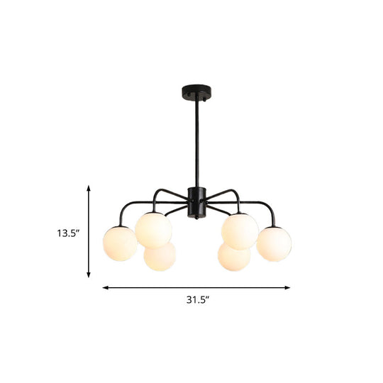 Lustre moderne en verre blanc avec design radial - 6/8/10 lumières, plafonnier suspendu, bras incurvé