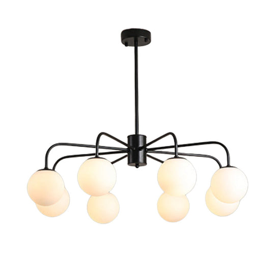 Lustre moderne en verre blanc avec design radial - 6/8/10 lumières, plafonnier suspendu, bras incurvé