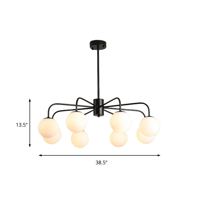 Lustre moderne en verre blanc avec design radial - 6/8/10 lumières, plafonnier suspendu, bras incurvé