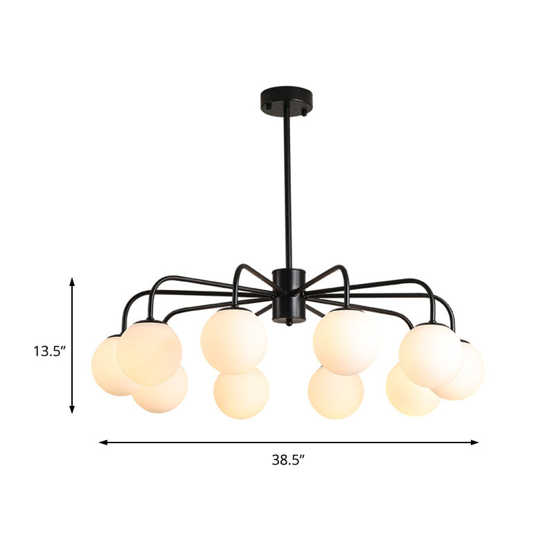 Lustre moderne en verre blanc avec design radial - 6/8/10 lumières, plafonnier suspendu, bras incurvé
