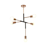 Rectilinear Metal Chandelier - Modern 5-Light White/Black Hanging Ceiling Light With Bare Bulb For