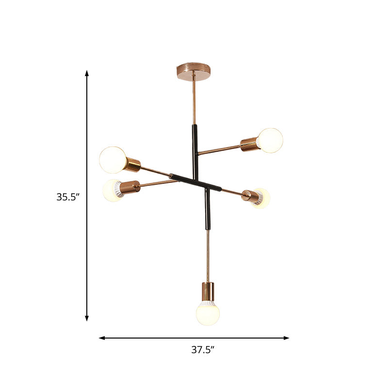 Modern 5-Light Rectilinear Metal Chandelier: White/Black Bare Bulb Hanging Ceiling Light For Dining