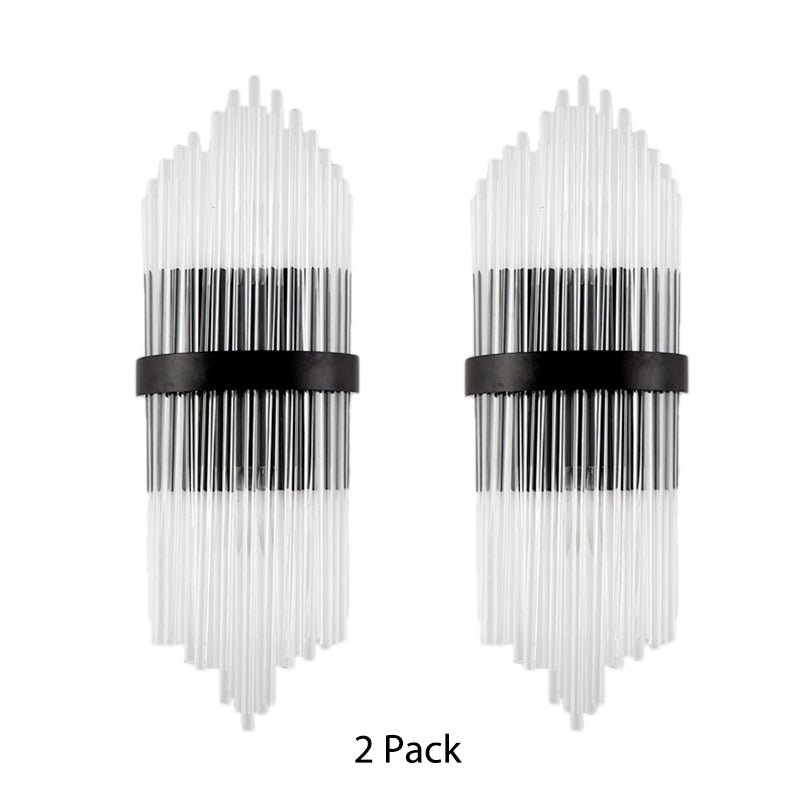 Modern Clear Crystal Prism Wall Sconce Light With Metal Square Backplate In Black 1/2-Pack