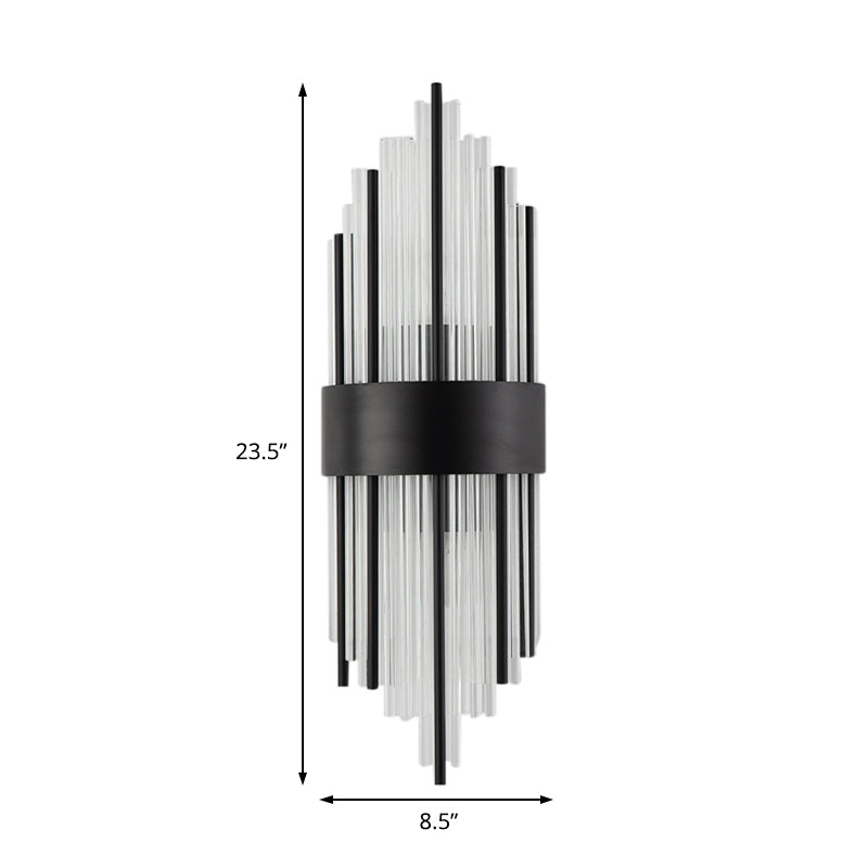 Modern Black Metal Wall Light With Prism Crystal For Living Room