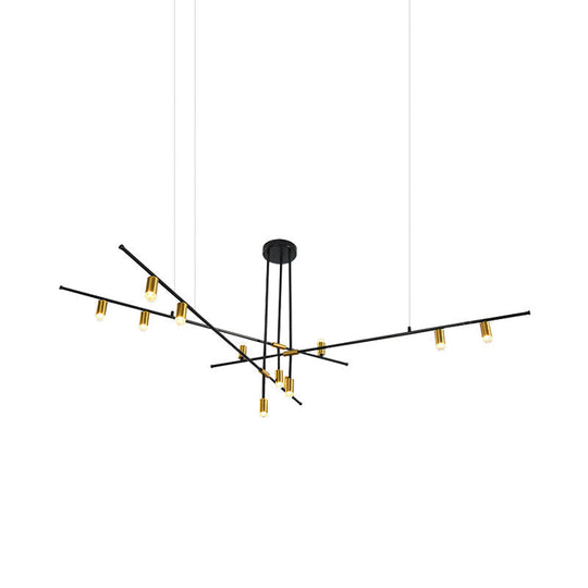 Modern Metal Rectilinear Chandelier Light: Black Ceiling Fixture (3/4/9 Lights)