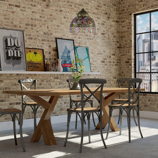 Bohemia Dome Pendant Light - Rustic Aged Brass With Crystal Bead Accent Ideal For Restaurants