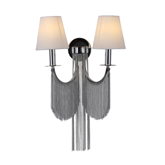 Modernist 2-Light Plastic Cone Shade Wall Sconce With Aluminum Tassel In Black/Silver