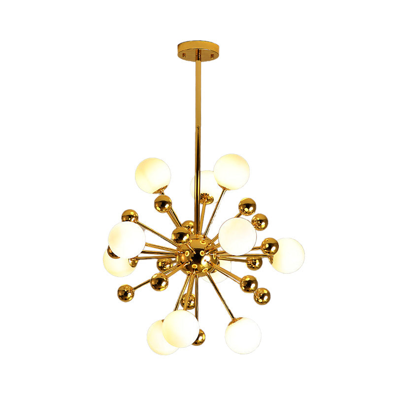 Gold Starburst Chandelier With White Glass Ball Shades - Designer Multi-Light Pendant Lamp Various