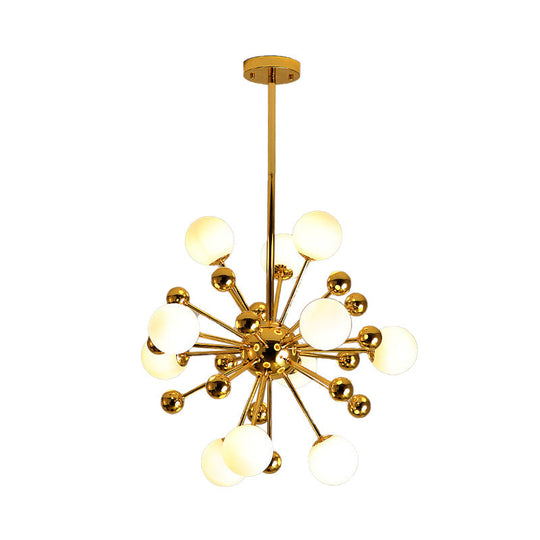 Gold Starburst Chandelier With White Glass Ball Shades - Designer Multi-Light Pendant Lamp Various