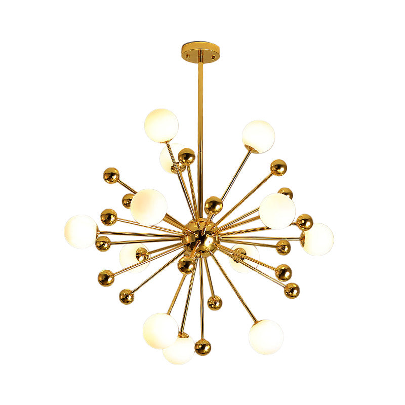 Gold Starburst Chandelier With White Glass Ball Shades - Designer Multi-Light Pendant Lamp Various