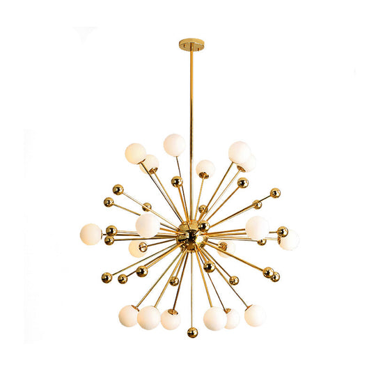 Gold Starburst Chandelier With White Glass Ball Shades - Designer Multi-Light Pendant Lamp Various