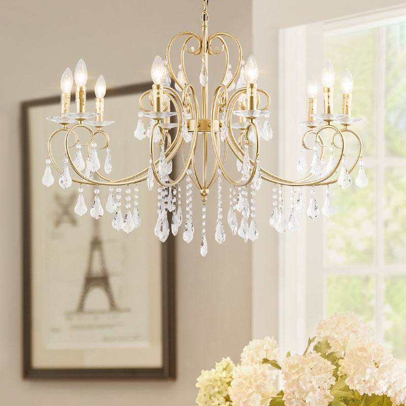 Lampe à bougie suspendue de style moderne avec accent de cristal, lustre 3/6 lumières en or