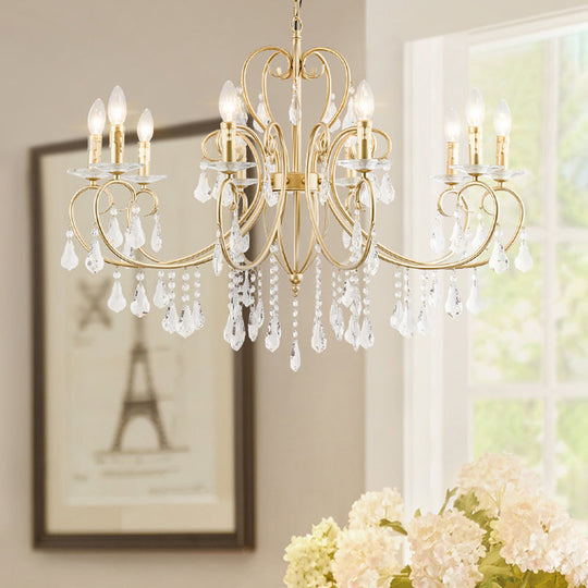 Lampe à bougie suspendue de style moderne avec accent de cristal, lustre 3/6 lumières en or