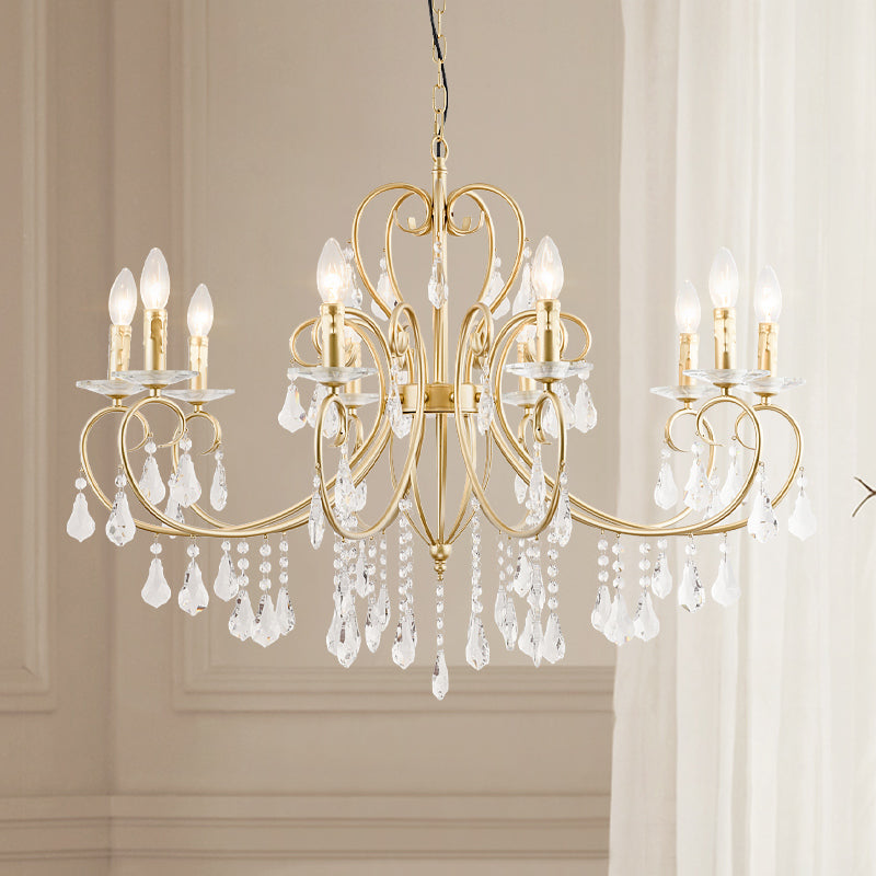 Lampe à bougie suspendue de style moderne avec accent de cristal, lustre 3/6 lumières en or