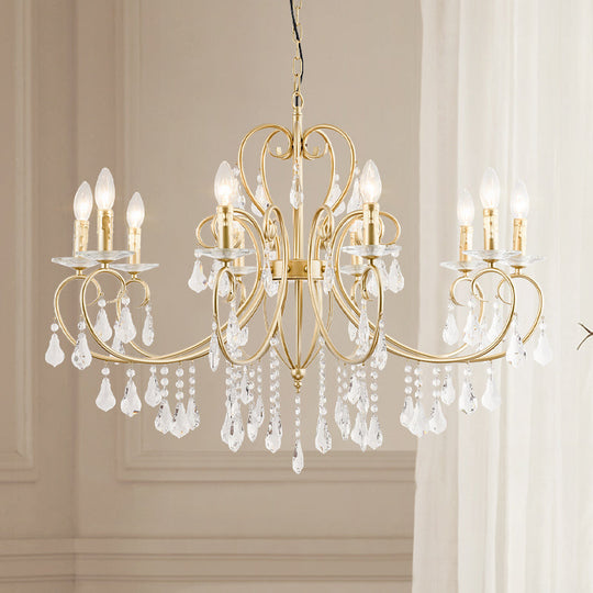 Lampe à bougie suspendue de style moderne avec accent de cristal, lustre 3/6 lumières en or
