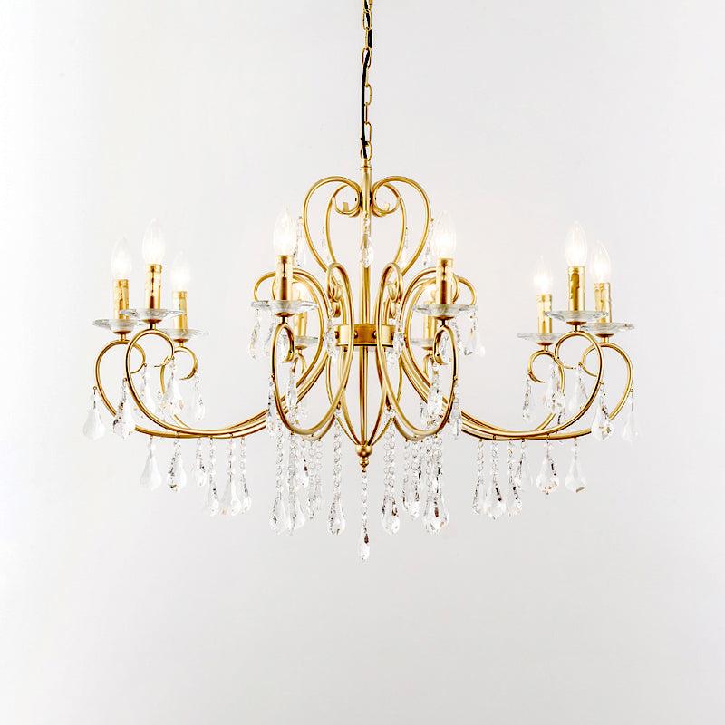 Lampe à bougie suspendue de style moderne avec accent de cristal, lustre 3/6 lumières en or