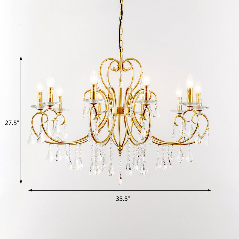 Lampe à bougie suspendue de style moderne avec accent de cristal, lustre 3/6 lumières en or