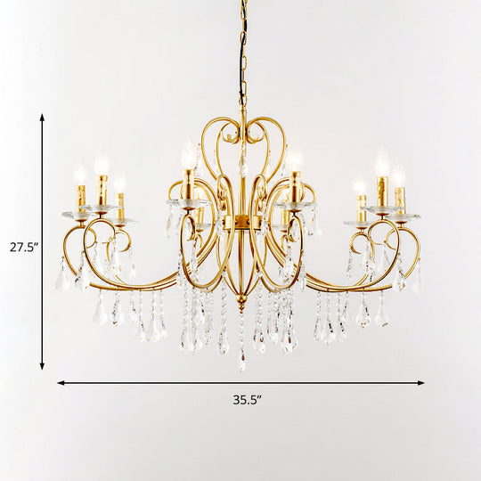 Lampe à bougie suspendue de style moderne avec accent de cristal, lustre 3/6 lumières en or