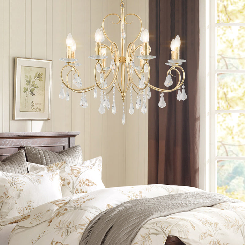 Lampe à bougie suspendue de style moderne avec accent de cristal, lustre 3/6 lumières en or